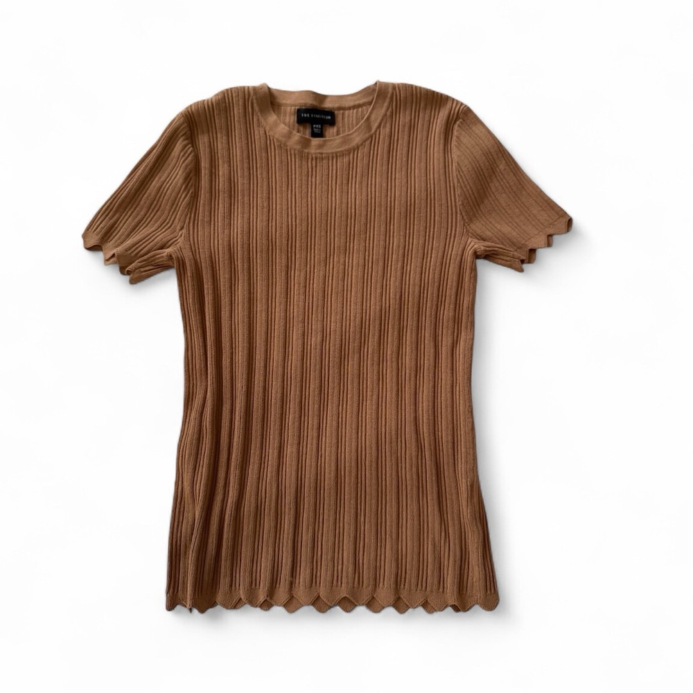 The Limited Tan Scalloped Trim Knit Top